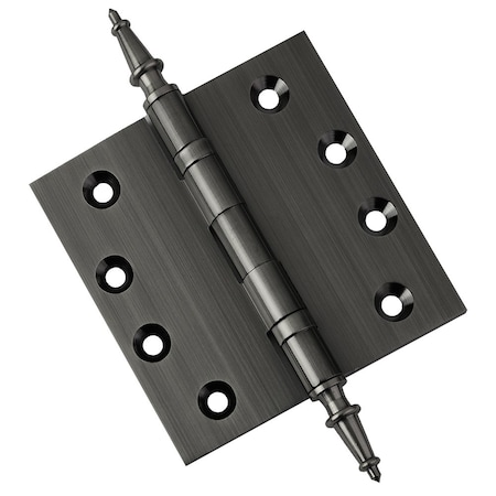 Embassy 4 x 4 Solid Brass Hinge, Pewter Finish with Steeple Tips 4040BBUS17AS-1